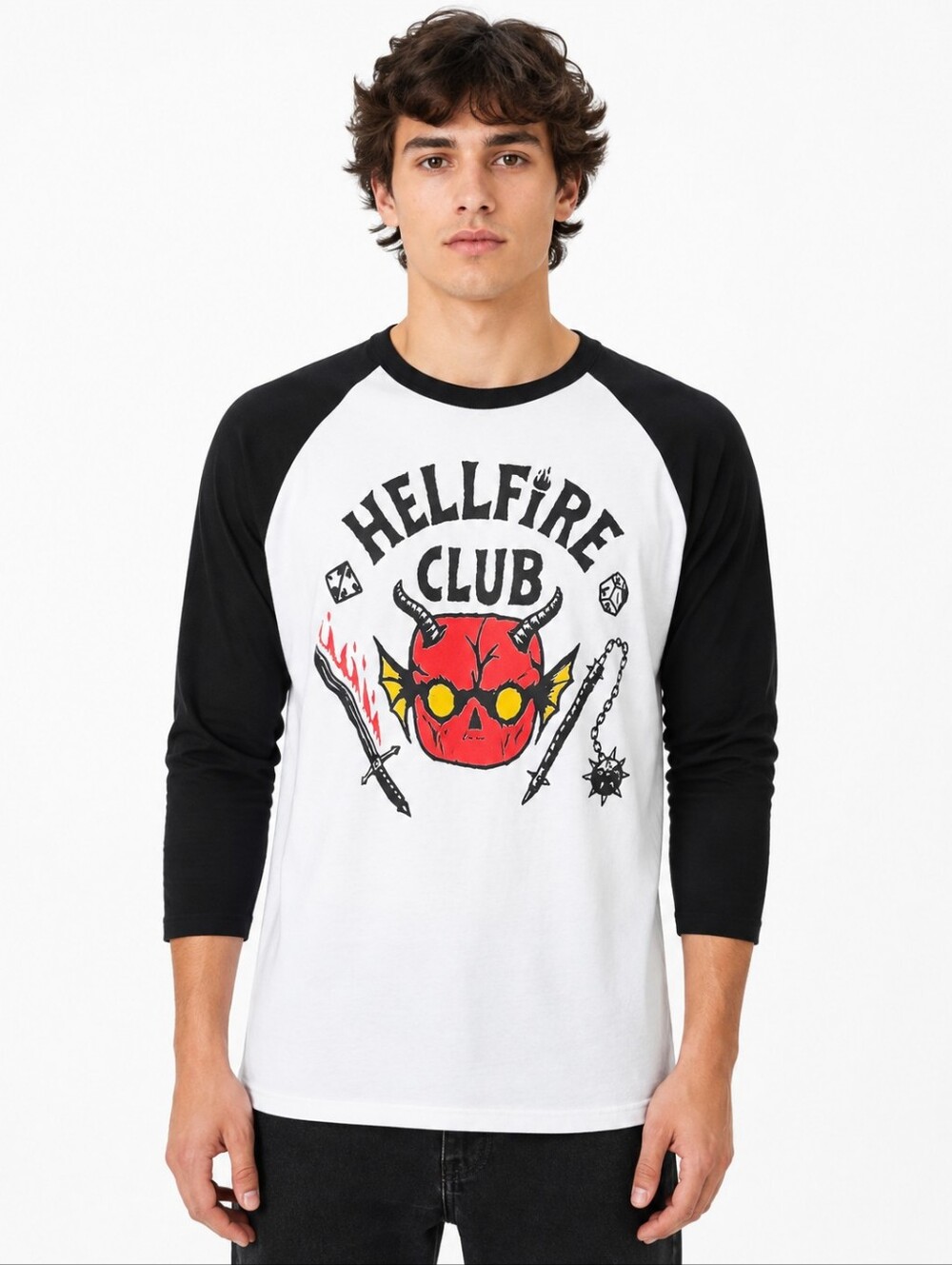 Pop! Tees Stranger Things Hellfire Club Raglan Graphic Baseball Shirt XL